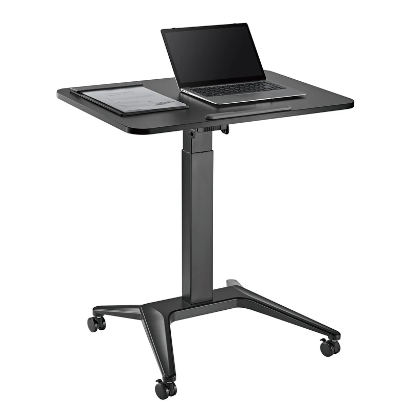 Scrivania mobile Maclean per laptop, nera, regolazione pneumatica dell'altezza, 80x52cm, 8kg max, 109cm h, MC-453B
