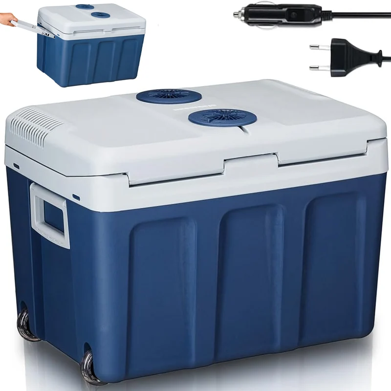 Frigorifero Elettrico Portatile 40L Caldo e Freddo Spina 230V e 12V Portatile con Ruote e Maniglia Blu