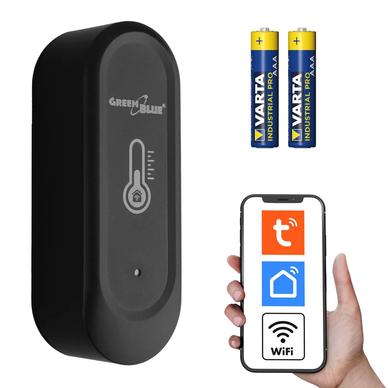 Sensore esterno di temperatura e umidità WiFi GreenBlue, Android/iOS, 3,0 V CC, LR03x2, IP65, GB741 + 2 batterie R-03 LR03 AAA alcaline Varta Industrial 4003