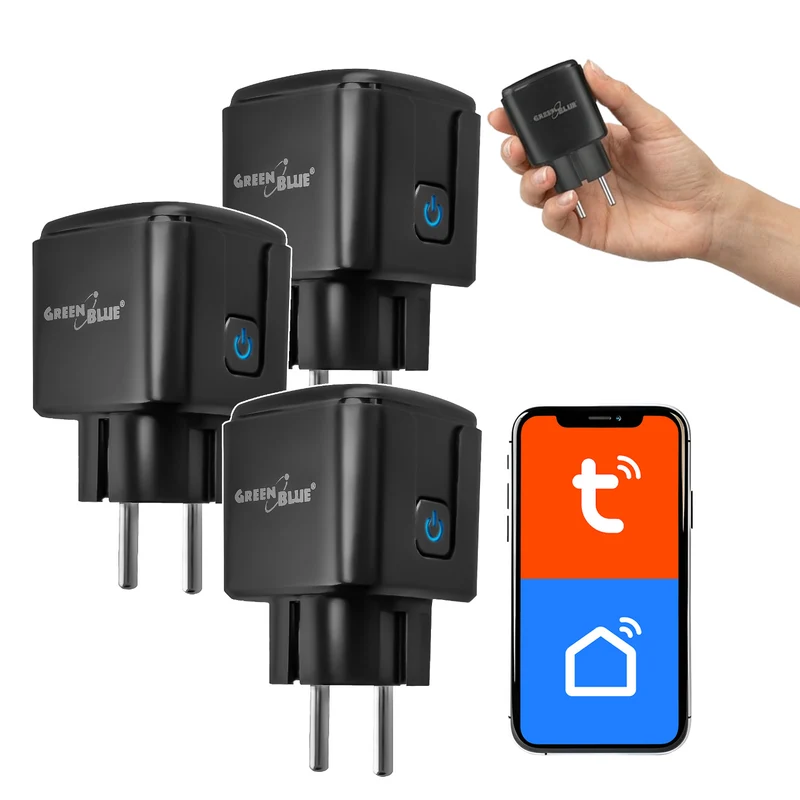 Presa WiFi GreenBlue controllabile da remoto, Android/iOS/Alexa/Google Home, timer, misuratore di potenza, max 16 A/3840 W, GB735 B, 3 pezzi