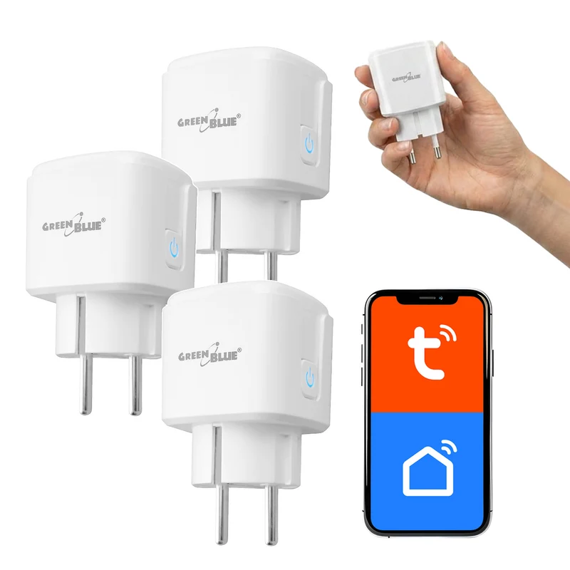 Presa WiFi GreenBlue controllabile da remoto, Android/iOS/Alexa/Google Home, timer, misuratore di potenza, max 16 A/3840 W, GB735 W, 3 pezzi