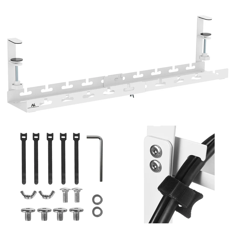 Organizzatore di cavi sotto la scrivania Maclean, carico massimo 5 kg, massimo 728 mm, bianco, MC-103 W. 728 mm, bianco, MC-103 W