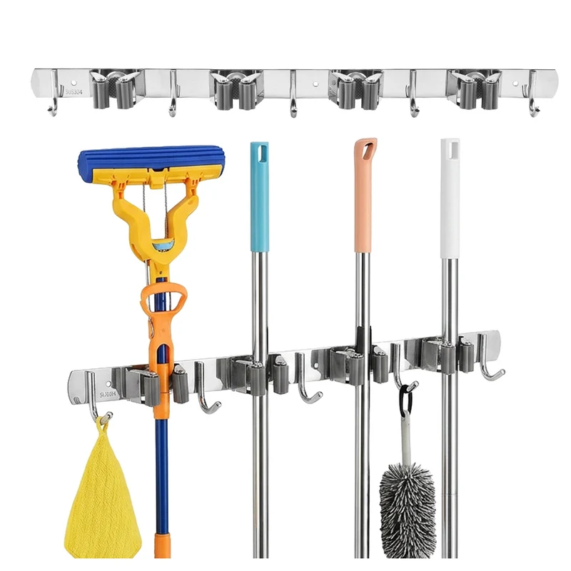 Organizer da parete per attrezzi da giardino e mop Maclean, in acciaio, con ganci, carico massimo 20 kg, larghezza 49 cm, MC-184