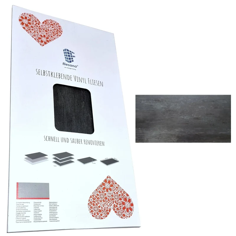 Piastrelle autoadesive per pareti e pavimenti Fliesana, set di 3, impermeabili, design in pietra naturale, colore nero