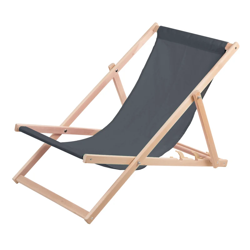 Comoda sedia a sdraio in legno grigio ideale per la spiaggia, il balcone, la terrazza