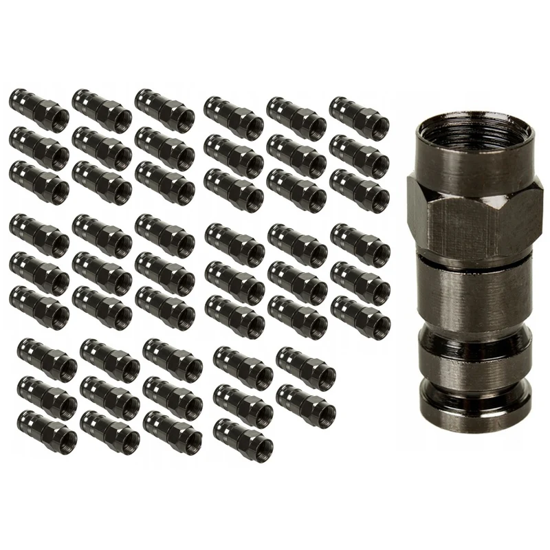 50x Maclean, connettore a compressione F, RG-6, professionale, nichel, nero, MCTV-916