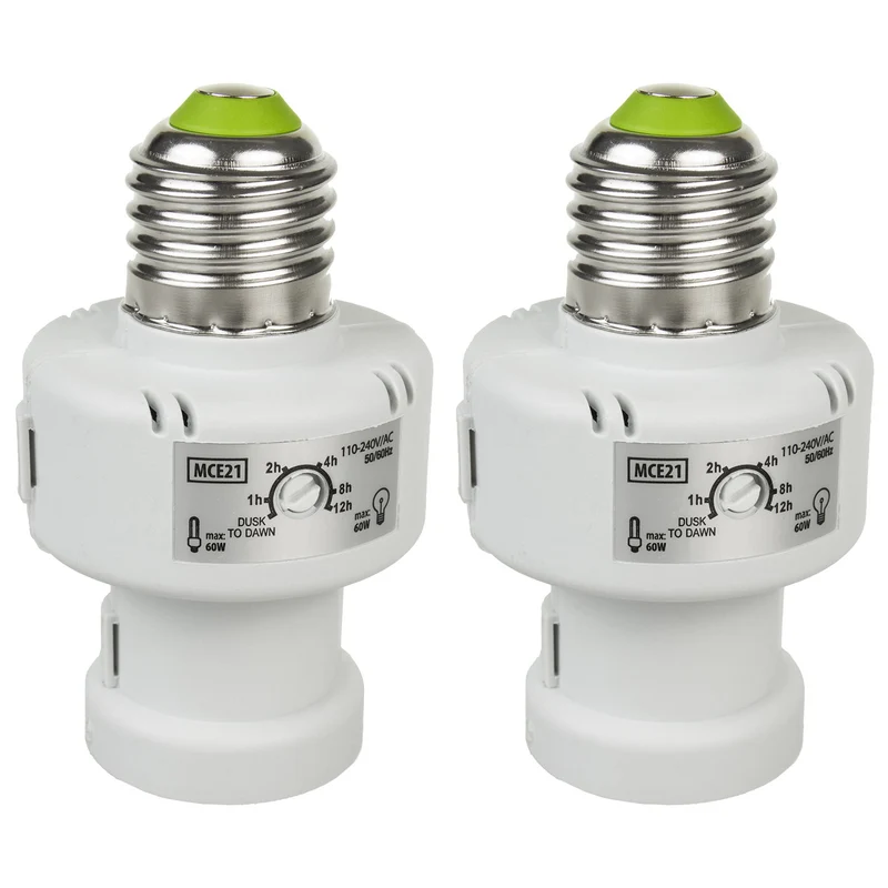 Portalampada Maclean, E27, max. 100W, con sensore crepuscolare, timer, bianco, MCE21W, 2 pezzi