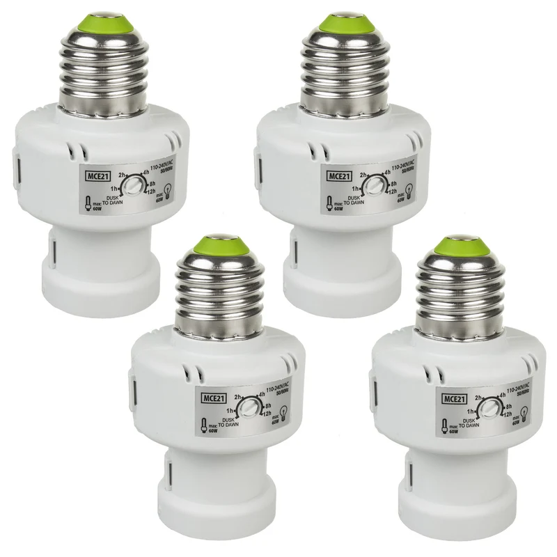 Portalampada Maclean, E27, max. 100W, con sensore crepuscolare, timer, bianco, MCE21W, 4 pezzi