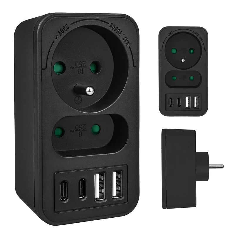 Presa di corrente Maclean x2 + 4xUSB, splitter con 2 prese, 2xUSB A, 2xUSB C PD 20W, 1x16A + 1x6A, MCE249 F/B
