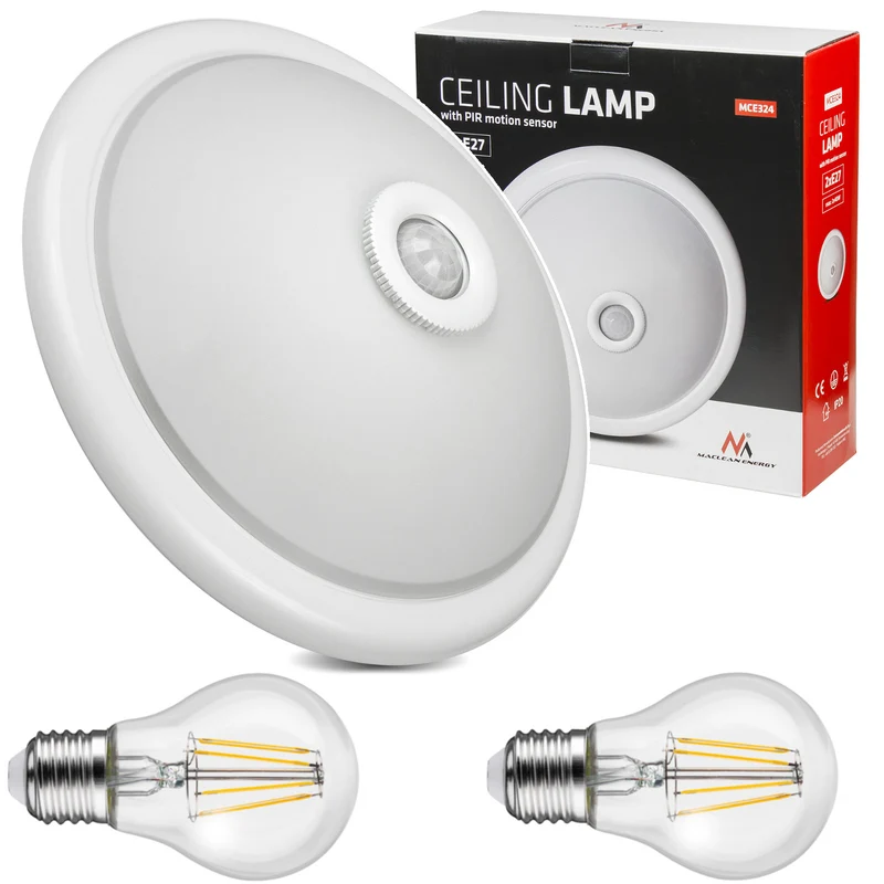 Plfoniera con sensore PIR Maclean, a soffitto, con sorgente luminosa a LED, 2x max. 40W, E27, 220-240V~ 50/60Hz, MCE324 + 2xMCE268