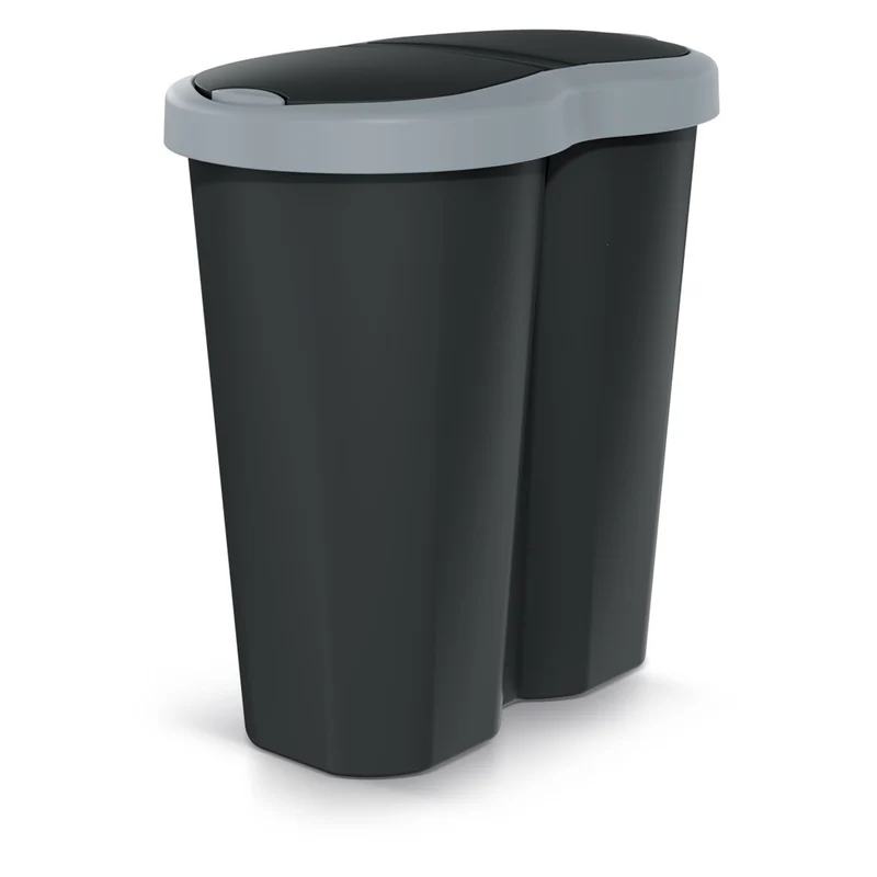 Cestino Compacta R Duo, grigio/nero, capacità 40L, uno scomparto, due coperchi, NDRF40-429U_S411