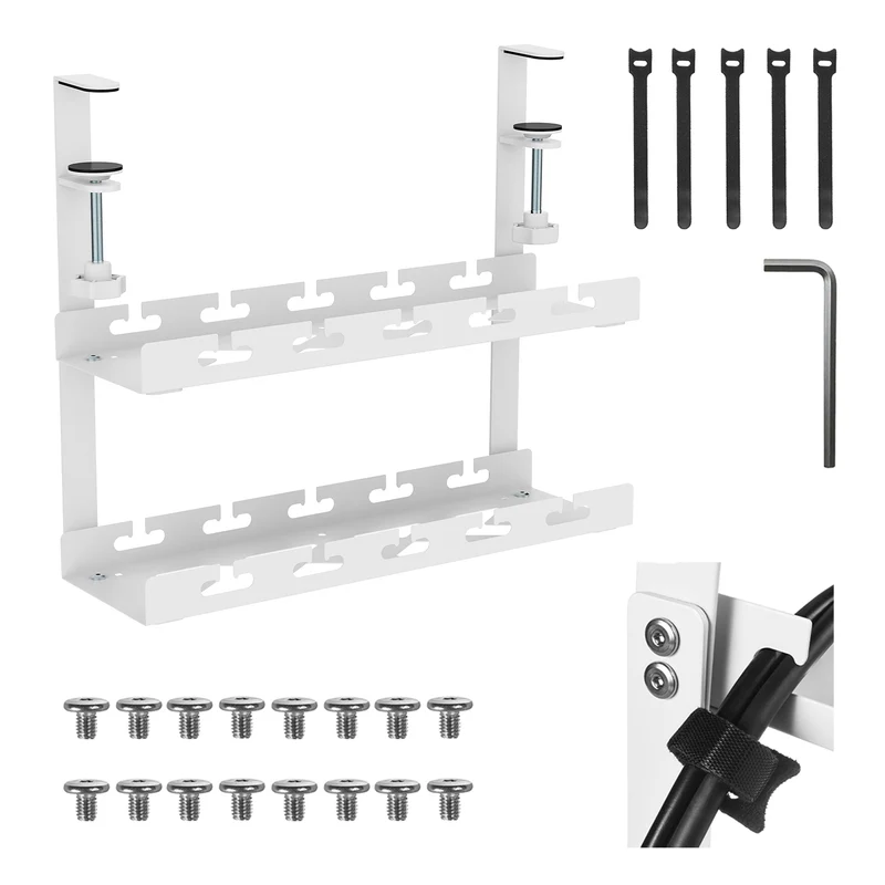Organizzatore di cavi sotto la scrivania Maclean, carico massimo 5 kg, 2 livelli, bianco, MC-104 W