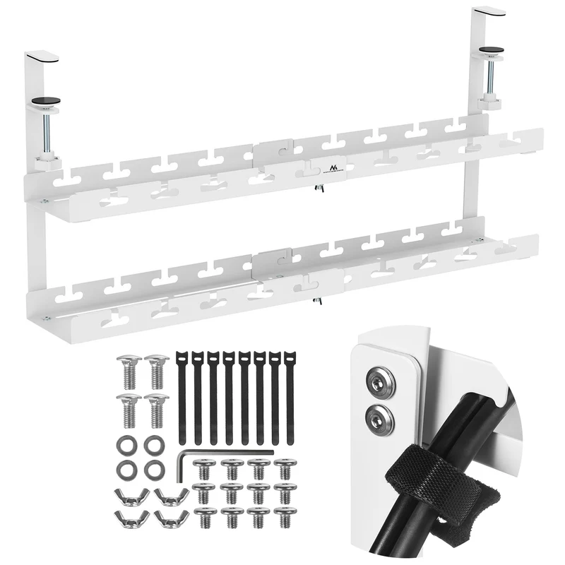 Organizzatore di cavi sotto la scrivania Maclean, carico massimo 5 kg, massimo 728 mm, 2 livelli, bianco, MC-102 W. 728 mm, 2 livelli, bianco, MC-102 W