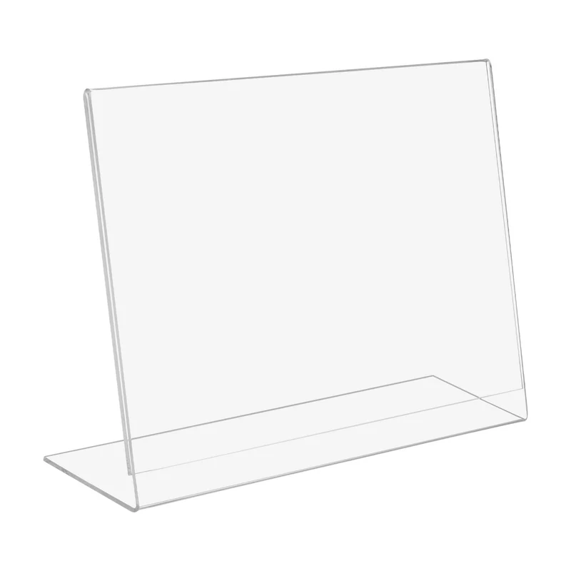 Supporto a scaffale A5 per descrizioni, opuscoli, menu, tipo L, orizzontale, trasparente