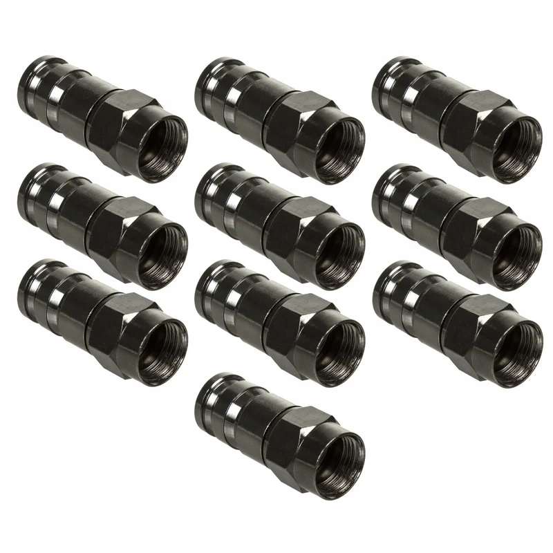Maclean, connettore a compressione F, RG-6, professionale, nichel, nero, MCTV-916, 10 pezzi