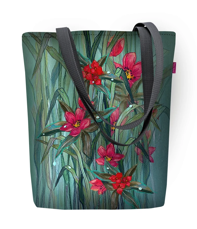 Borsa a tracolla in tela, chiusura lampo, dimensioni 36x40 cm, motivo stampato Fiori