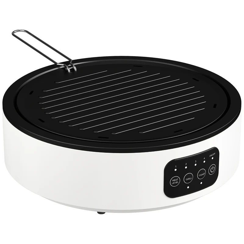 Fornello Elettrico 2000W a Infrarossi Doppia Cottura Piastra Elettrica in Ceramica e Griglia Ø30 cm Bianco