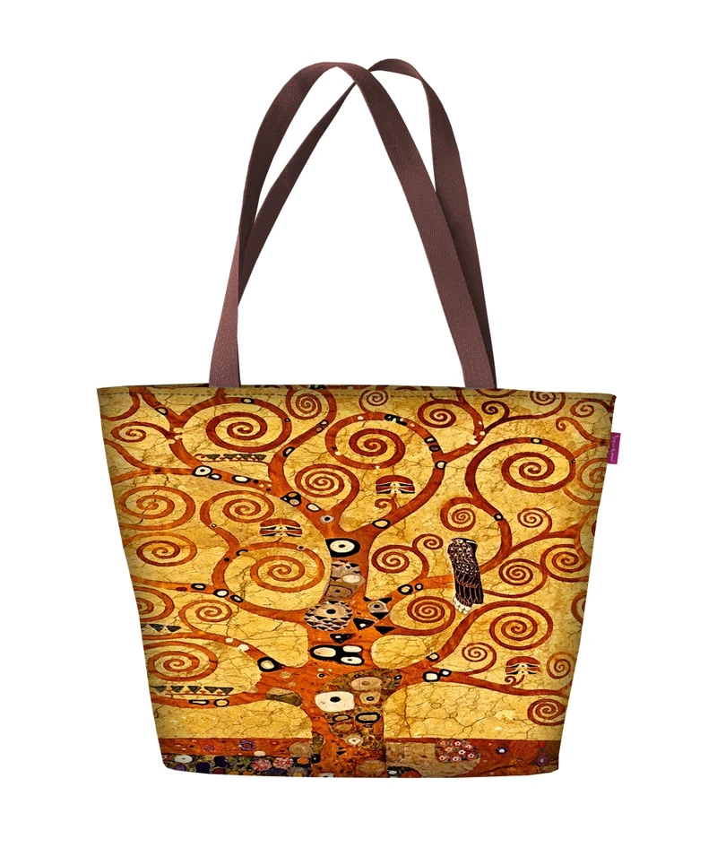 Holi Borsa a tracolla con Zipper Ladies Shopper adatto per A4 Borsa da trasporto con Motif Golden Tree