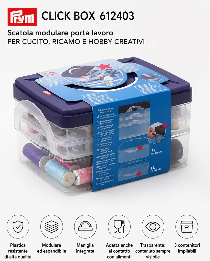 Prym Click Box 612403 Scatola Modulare Porta Accessori Cucito 4 Litri Espandibile con Maniglia