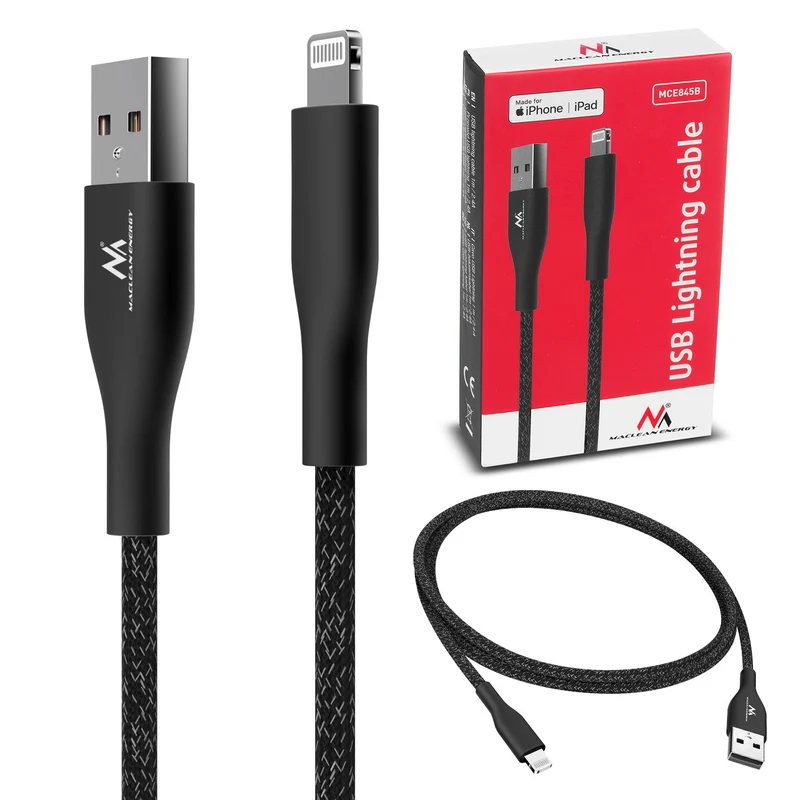 Maclean Energy MCE845B Cavo lightning MFi (realizzato per iPhone / iPod / iPad) che supporta la ricarica rapida 2,4A nero lunghezza 1m 5V/2,4A - trasferimento dati