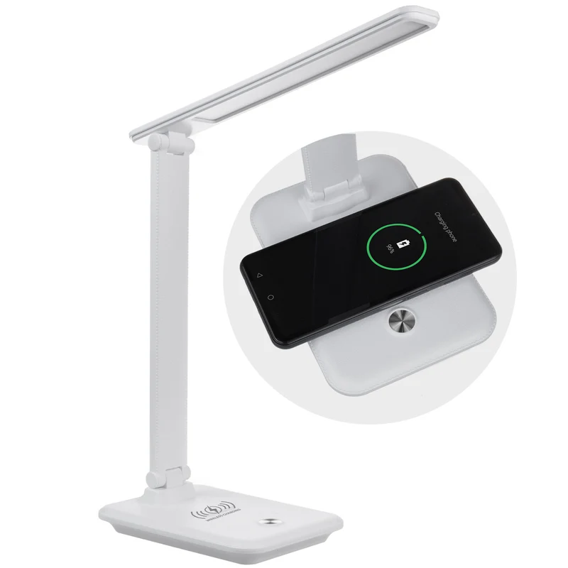 Maclean MCE616W Lampada da tavolo LED dimmerabile Lampada da scrivania 9W con caricatore Qi a induzione