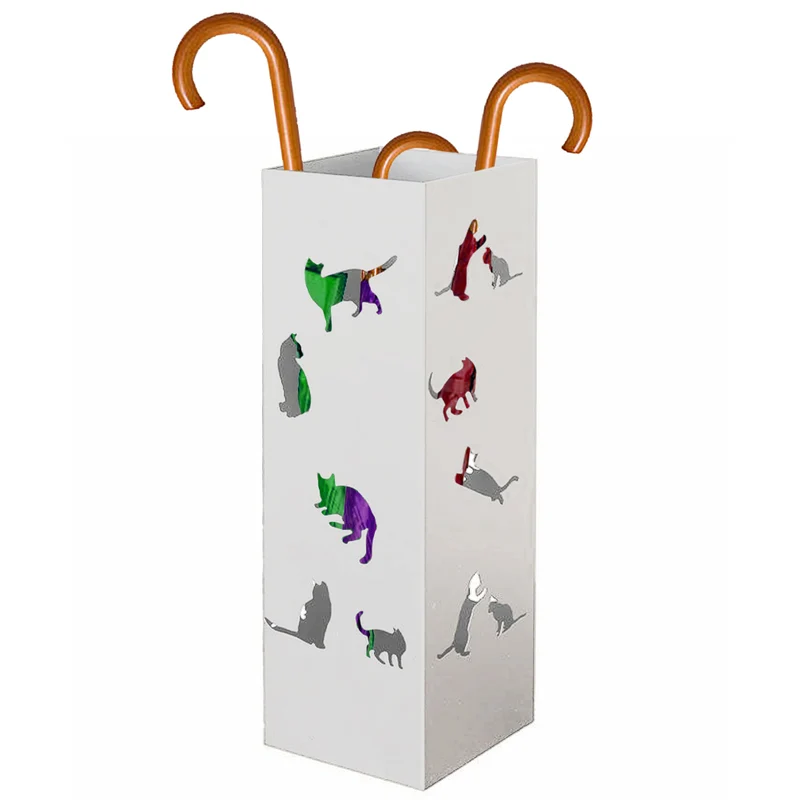 Portaombrelli per Ingresso Design Gatti Porta Ombrelli 15,5x15,5x49 cm in Ferro Bianco