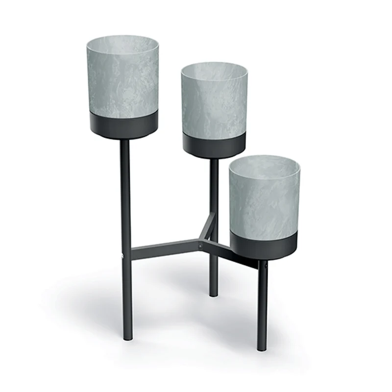 Prosperplast Bloomie Stand Portafiori a tre gambe con 3 vasi Portafiori 54cm x 49 x 80,5cm Struttura in metallo Cemento