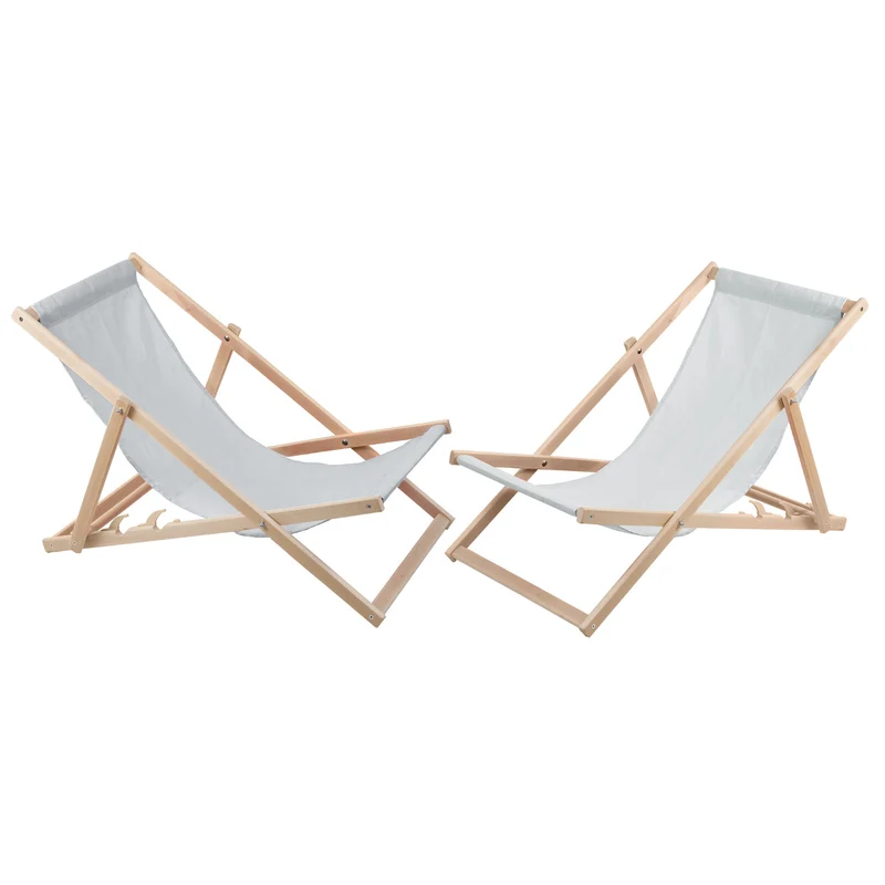 2 comode sedie a sdraio in legno, color frassino chiaro, ideali per la spiaggia, il balcone, la terrazza
