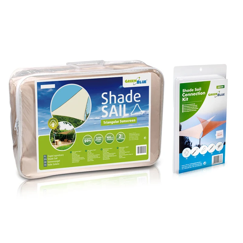 Vela da giardino GreenBlue UV, poliestere, triangolo di 3,6 m, crema, superficie idrofoba, GB500 + Viti di montaggio GB508