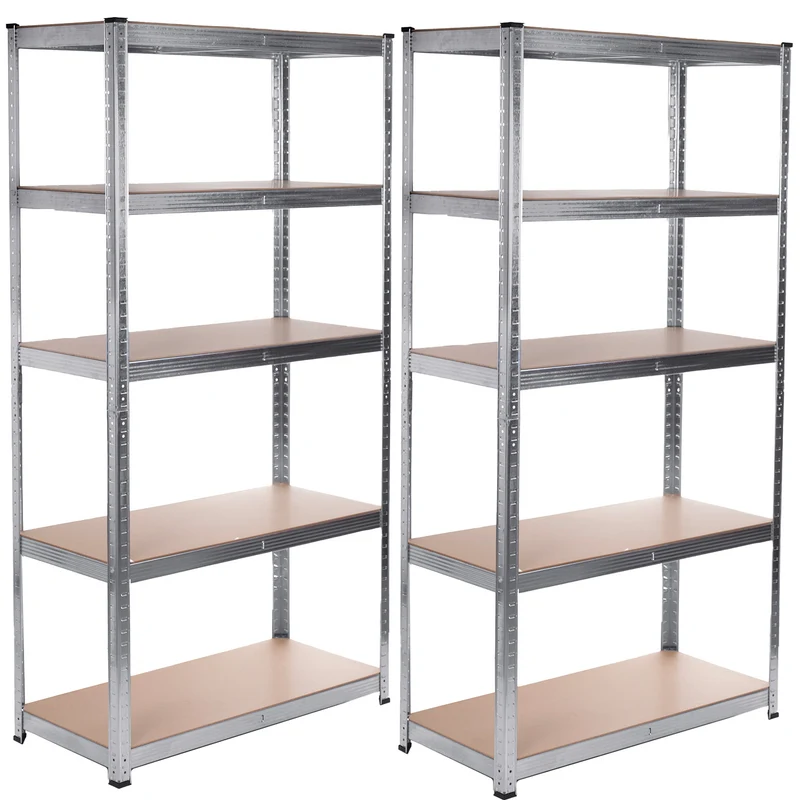 2x Scaffale portaoggetti in metallo 175kg x5 180x90x40cm Green Bluie, zincato, pieghevole, MDF, GB378