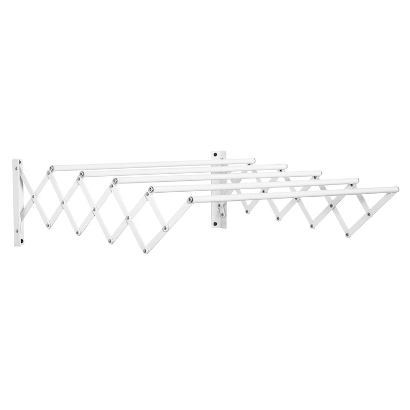 Stendibiancheria a Parete Retrattile 63,5x60x20 cm per Interni ed Esterni in Metallo Bianco