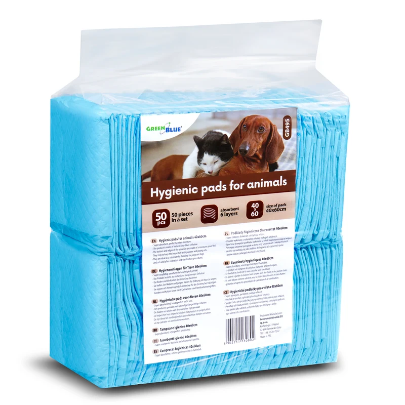 GreenBlue Tappetini igienici per cani/gatti Assorbenti igienici per imparare a fare pipì, 60x40cm, 50 pezzi, GB495