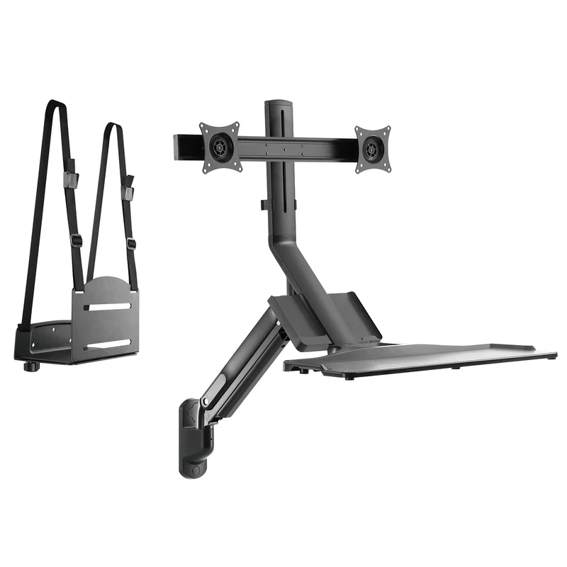 Maclean MC-633 Sit-Stand Workstation: Staffa per 2 monitor con ripiano per tastiera e staffa per computer Molla a gas da 17-32 pollici