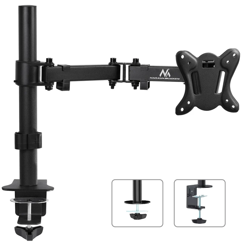 Supporto da scrivania per Monitor 13"-27" Nero fino 8kg vesa 75x75 e 100x100 MC-690