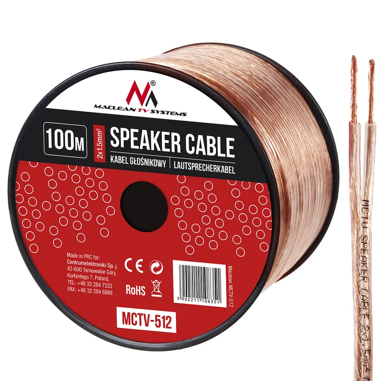 Cavo per casse acustiche altoparlanti 100m Maclean MCTV-512