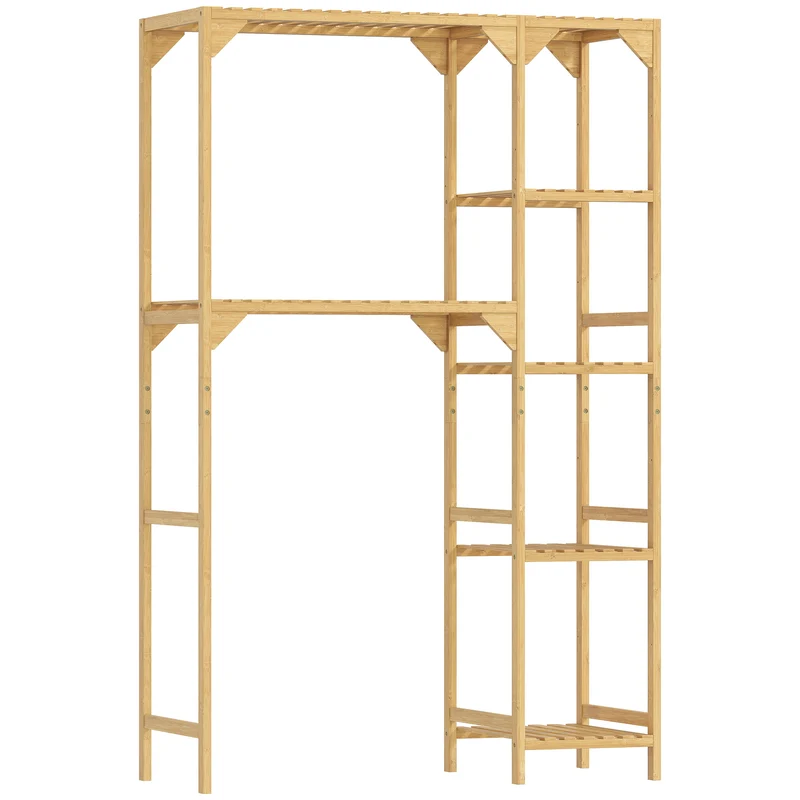 Mobile Sopra Lavatrice a 7 Ripiani 100x40x157 cm con Spazio Regolabile in Bambù color Legno