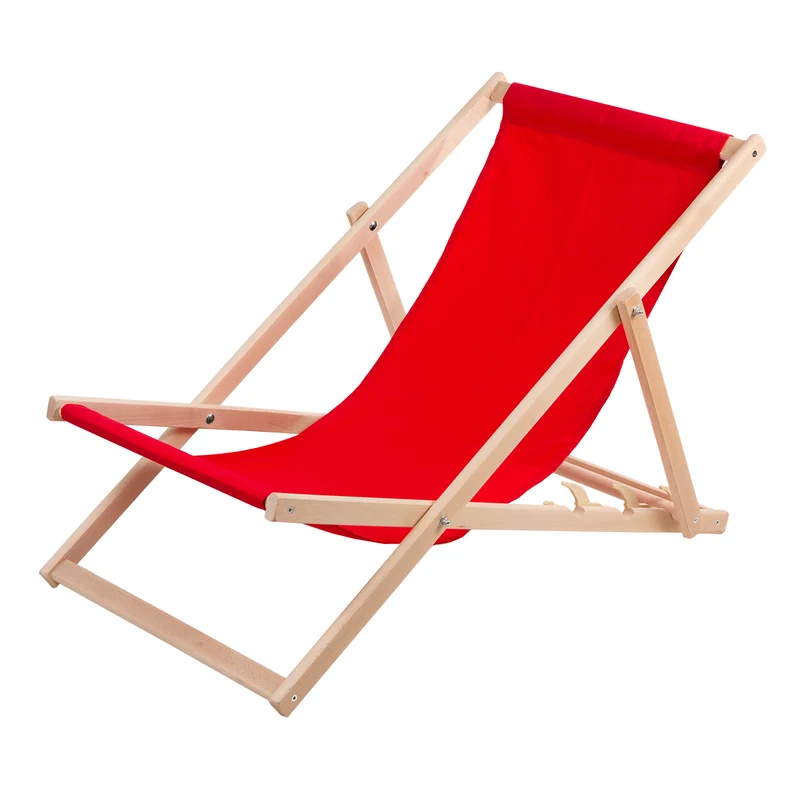 Lettino in legno di faggio Woodok, rosso, ideale per la spiaggia, il balcone, la terrazza