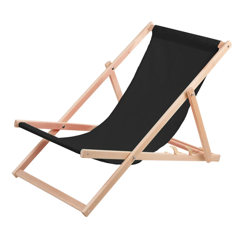 Lettino in legno di faggio Woodok, nero, ideale per spiaggia, balcone, terrazzo, colore nero