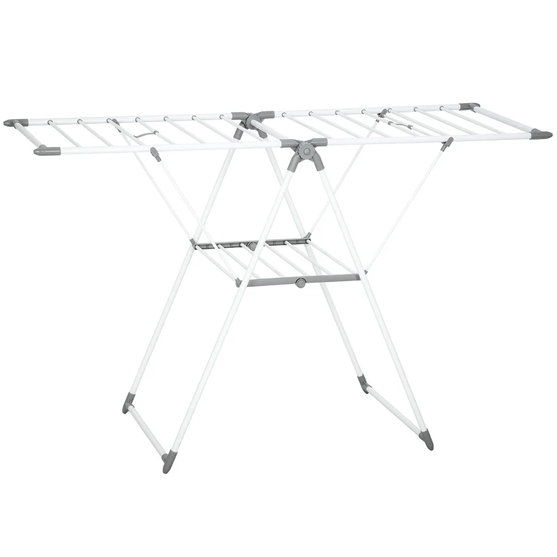 Stendibiancheria a 2 Livelli 156,5x61,5x97 cm Regolabile su 4 Altezze in Metallo e Plastica Bianco
