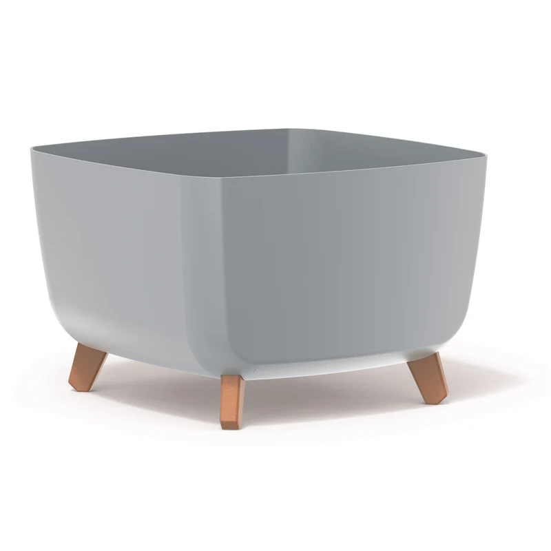 Prosperplast Gracia Square Vaso da fiori quadrato con gambe rimovibili incl. inserto per uso interno ed esterno Vaso quadrato in plastica resistente ai raggi UV 39x39x27cm Grigio chiaro
