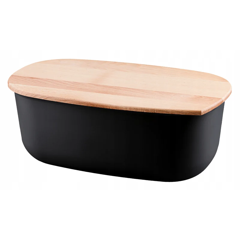 Cestino per il pane Practic, Coperchio legno di faggio, BFA Free, nero Portapane con Coperchio