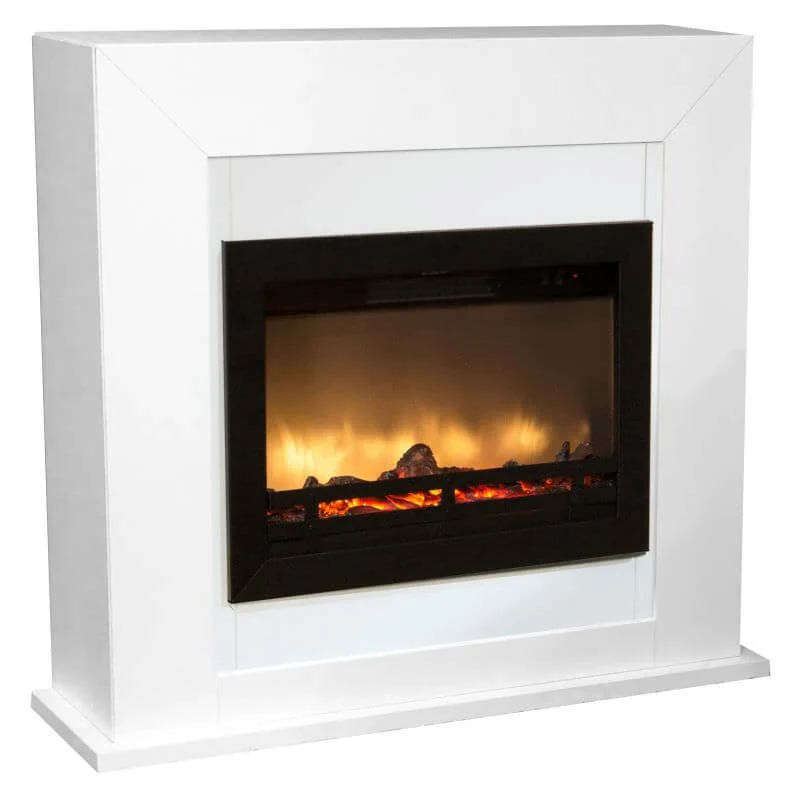 Camino Elettrico da Pavimento Effetto Fiamma 1800W Ruby Fires Adra Flandria Bianco