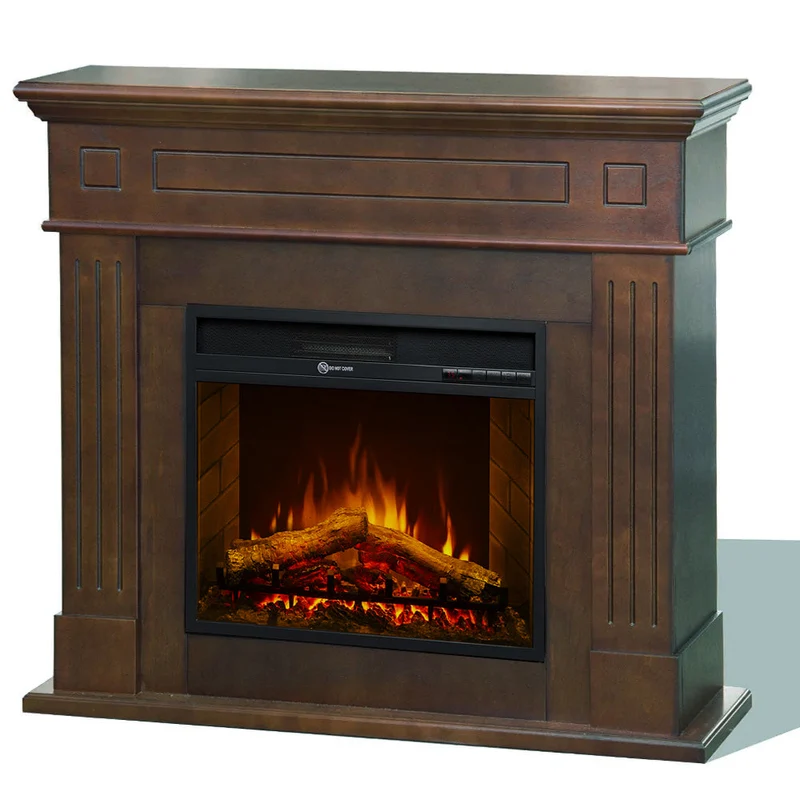 Camino Elettrico da Terra 110x36x100 cm Cambridge In Legno Noce
