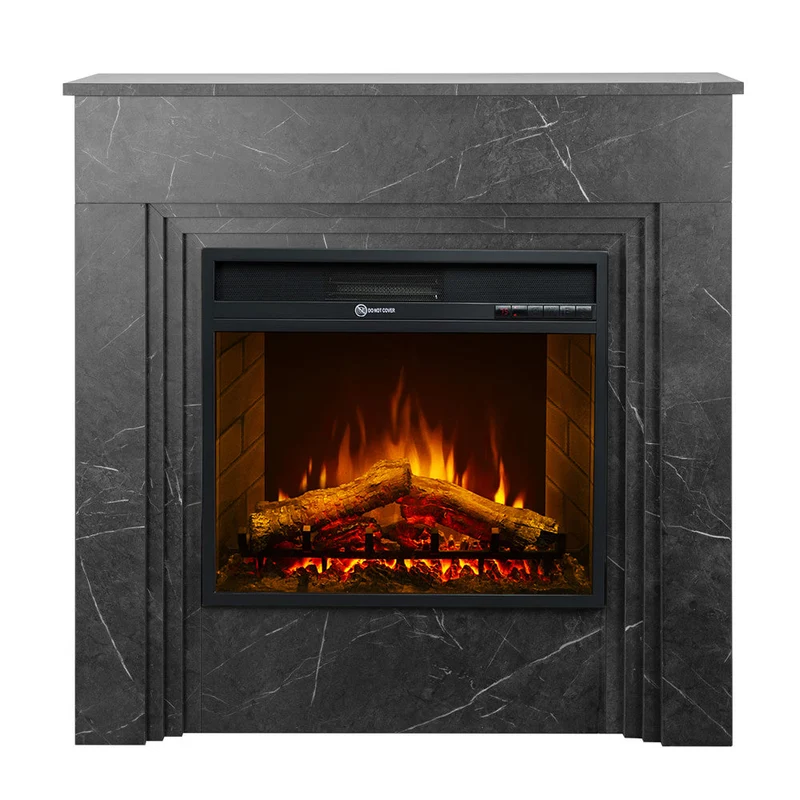 Camino Elettrico da Terra 96x35x96 cm Bellini in Legno Effetto Marmo Nero