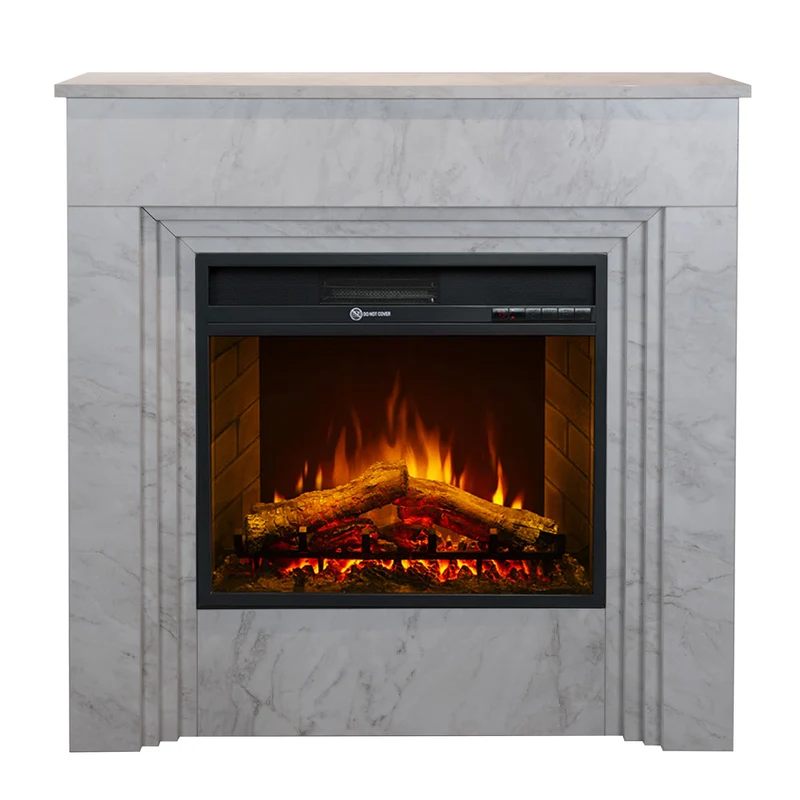 Camino Elettrico da Terra 96x35x96 cm Bellini in Legno Effetto Marmo Bianco