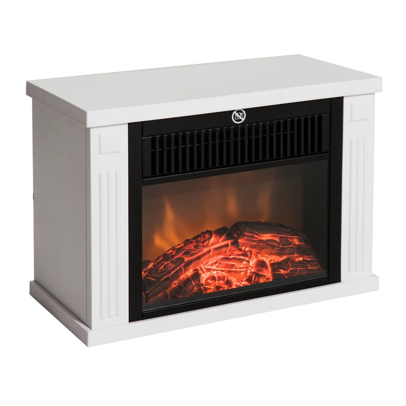 Camino Elettrico da Terra 600-1200W con Effetto Fiamma in Plastica e Vetro Temperato Bianco