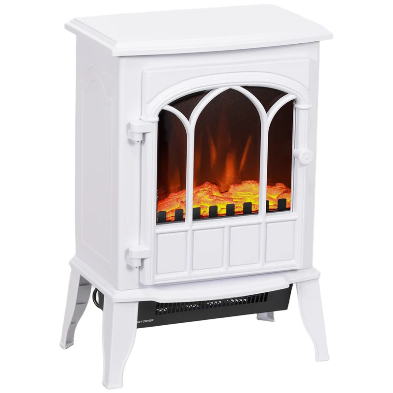 Camino Elettrico da Terra 1000W-2000W con Effetto Fiamma Regolabile 39x23x56,5 cm Bianco