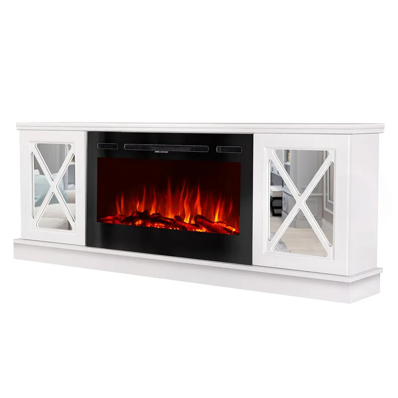 Camino Elettrico da Pavimento 68,5x182x30 cm Effetto Fiamma 1500W Sorento & Adeli