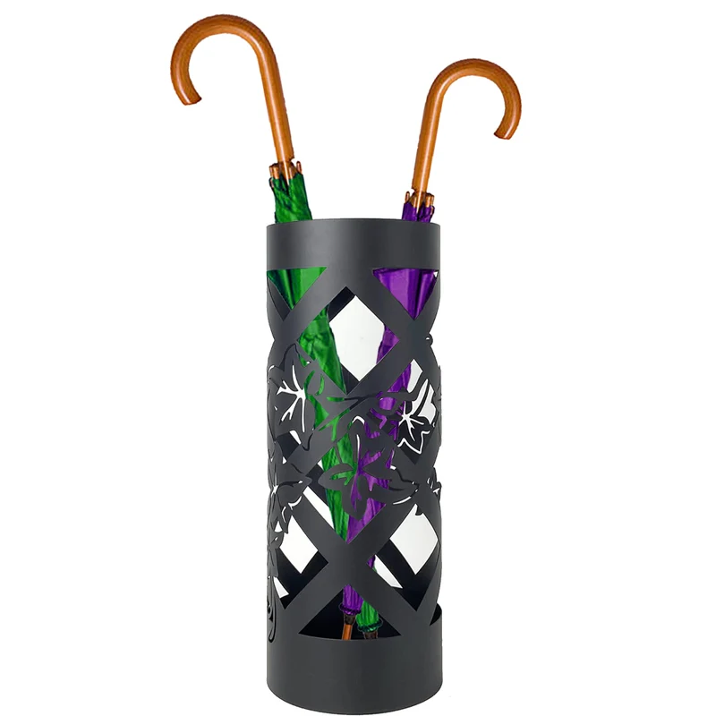 Portaombrelli da Ingresso Design Floreale 19,5x19,5x49 cm in Ferro Nero