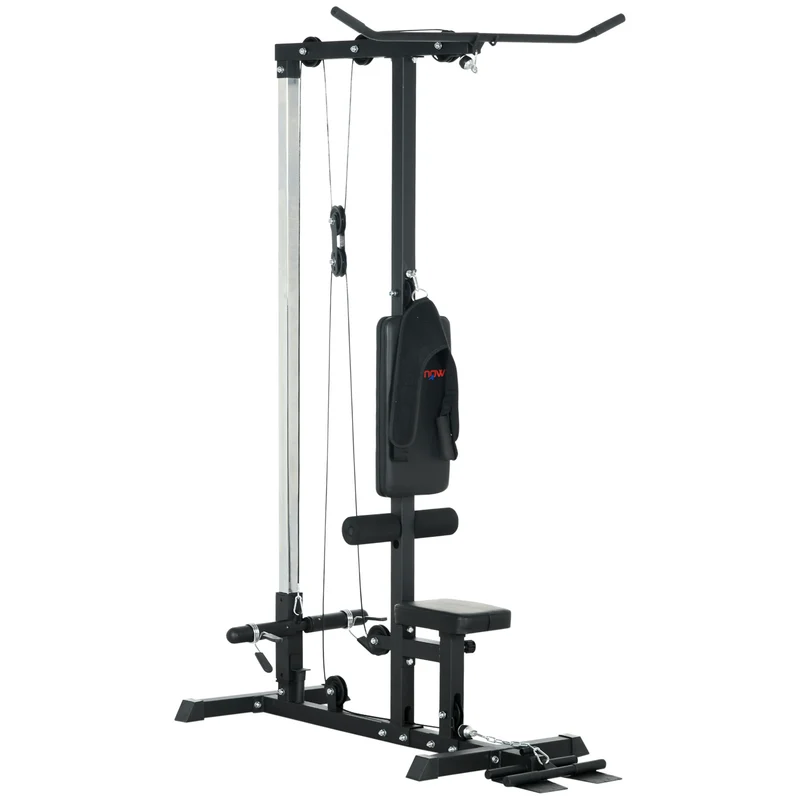 Stazione Fitness Multifunzione con Lat Machine 140x108x197 cm in Acciaio e PU Nero